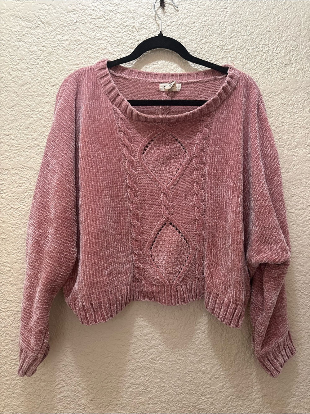Chenille Cable Front Scoop Neck Sweater - Dusty Rose